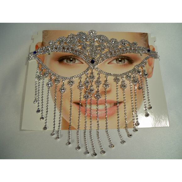 Rhinestone harem dangle mask, costume masquerade cosplay Halloween prom mask - Picture 3 of 5